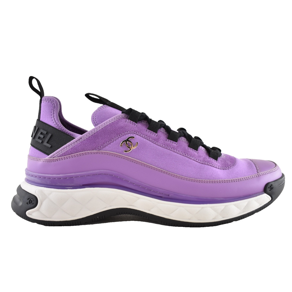 Chanel 20C Mens Purple Black White CC Logo Lace Up Low Top Trainer Sneaker 44 11 - Picture 1 of 13